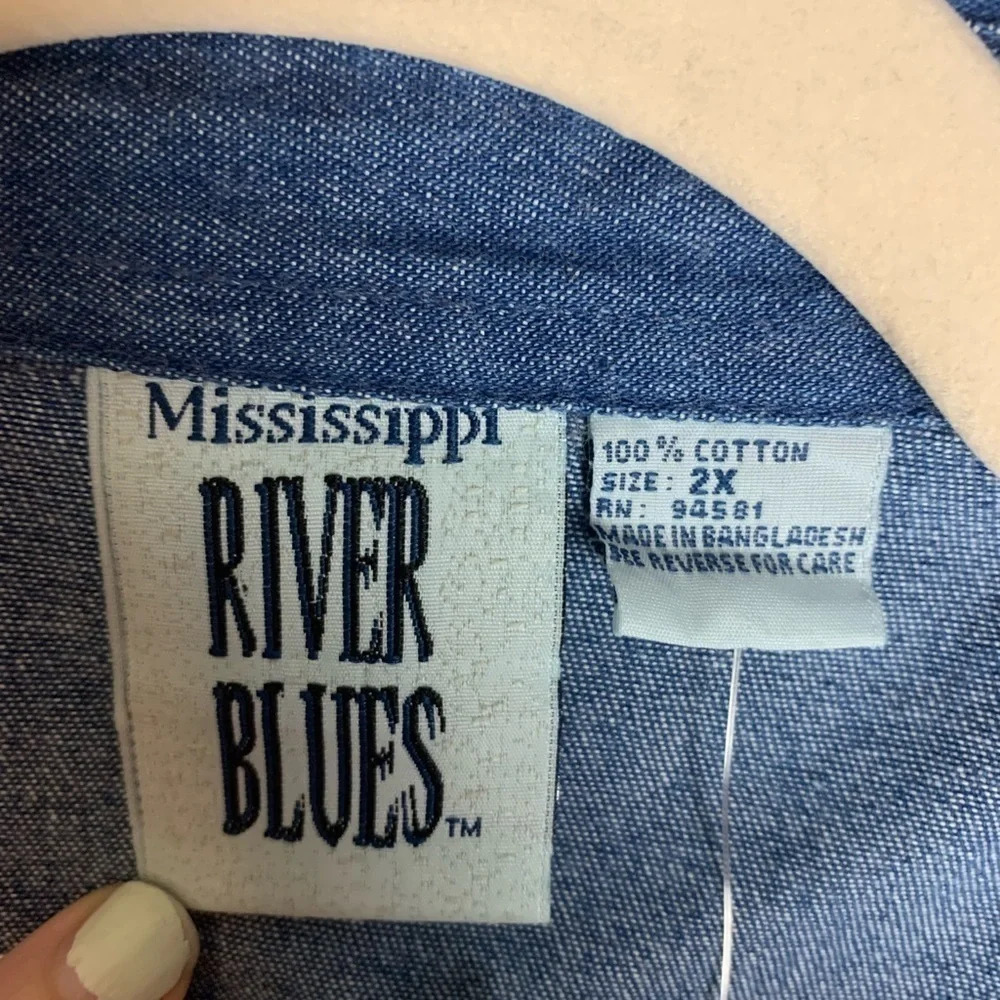 Vintage Mississippi River  Blues Western Cottage Core Denim Button Front Size 2X - Picture 6 of 11